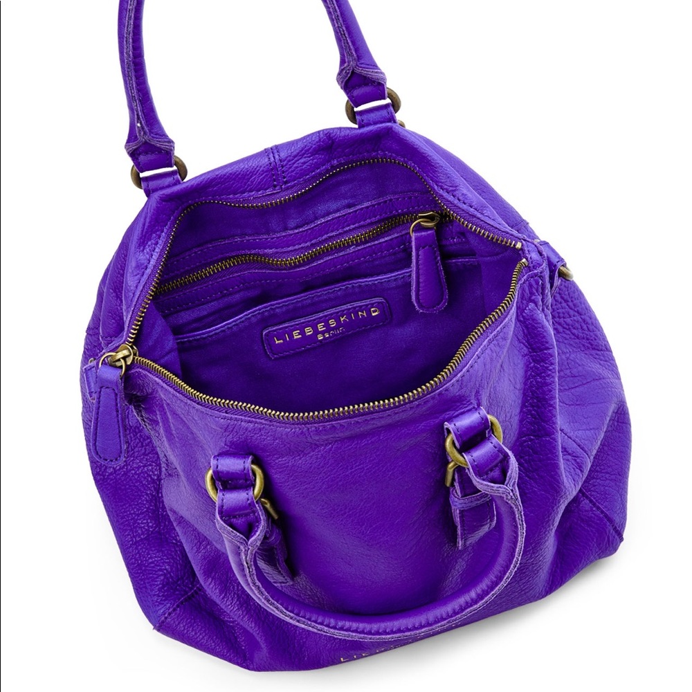 Liebeskin satchel vintage purple leather handbag